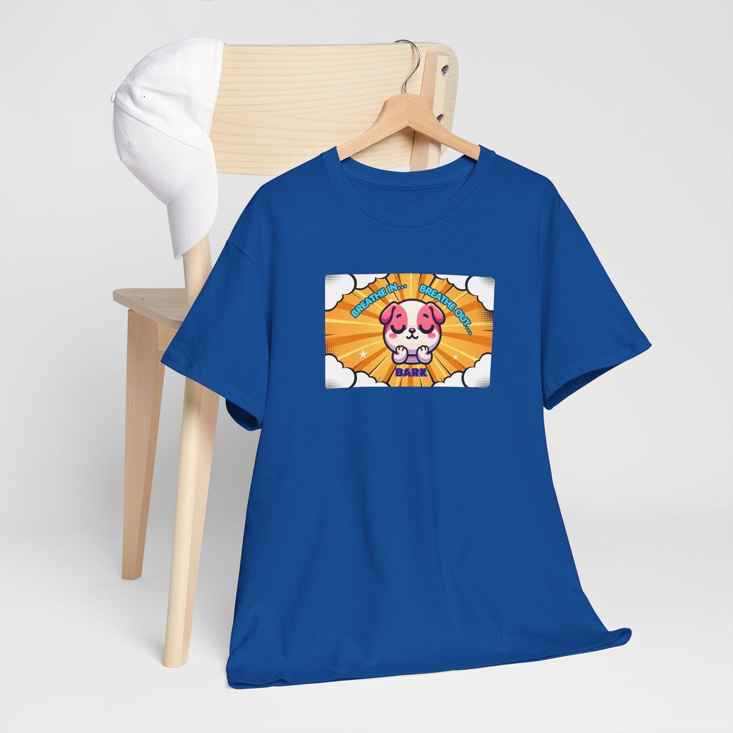 Stay Calm Pink Bulldog T-Shirt — "Breath in, Breath out, Bark" Funny Tee