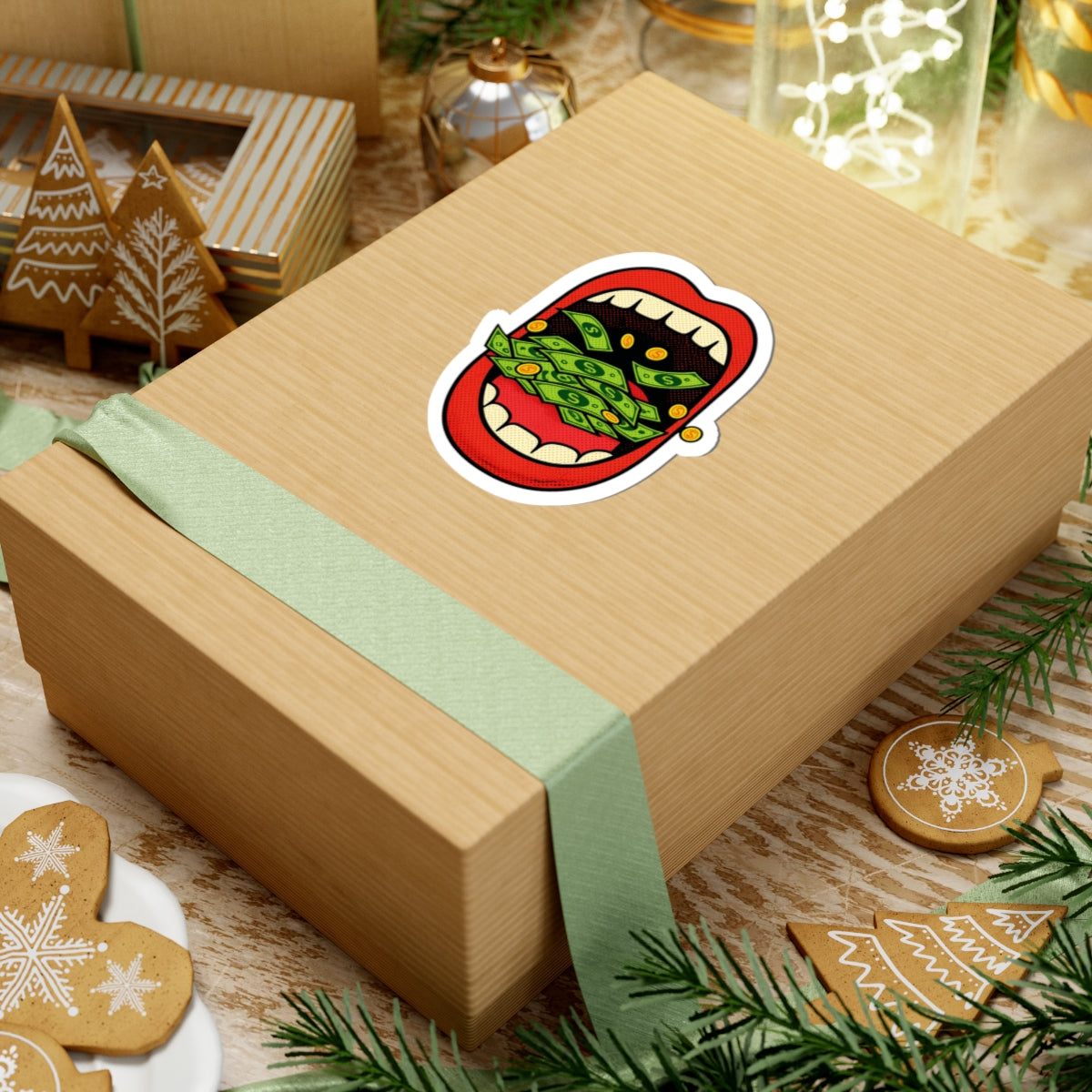 Pop Art Money Mouth Kiss-Cut Sticker — "Eating Prosperity"