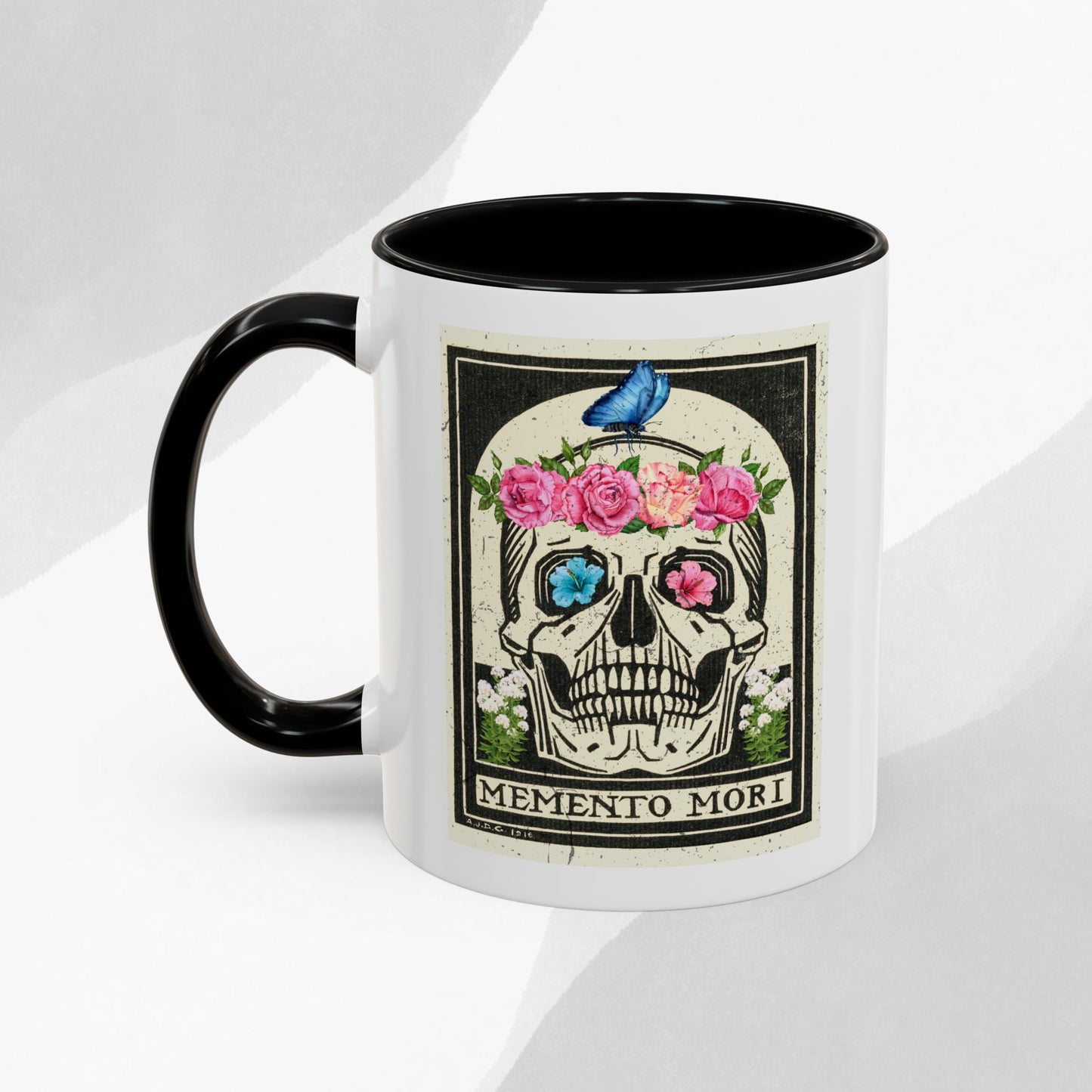 Memento Mori Coffee Mug, Floral Skull Mug, Gothic Gift, Day of the Dead Decor, Vintage Style Drinkware, Unique Kitchenware