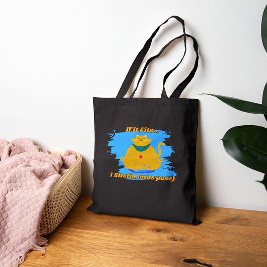 "If It Fits, I Sit" - Playful Yoga Cat Canvas Tote Bag - Eco-Friendly Shopping, Gift for Cat Lovers, Cats, Birthday, Everyday Use, Reusable Bag