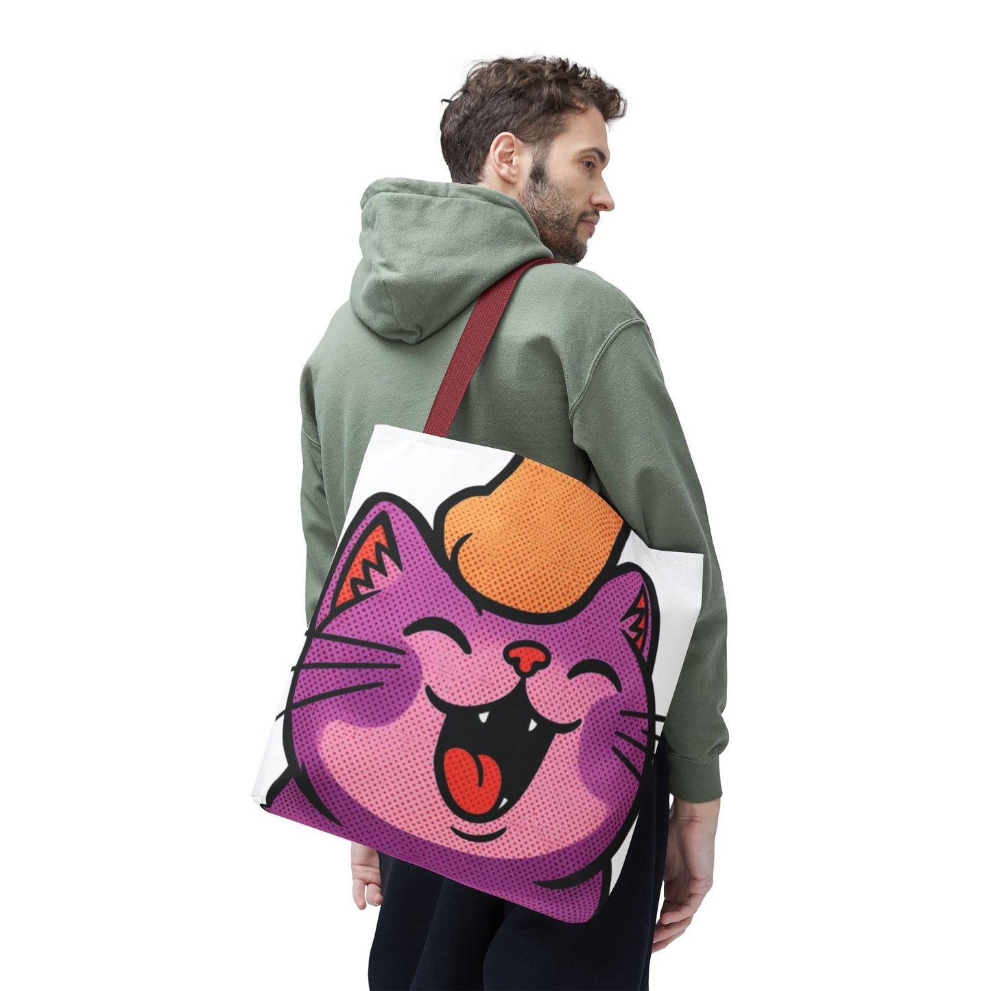 Happy Purple Cat Tote Bag — Cute Kawaii Cat Face AOP Tote