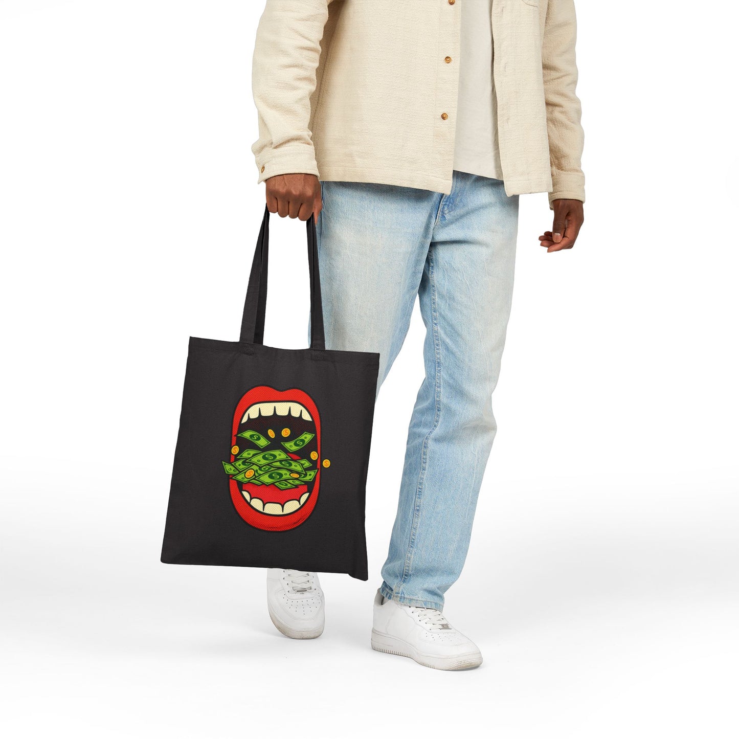 Eating Prosperity - Pop Art Money Mouth Graphic - Canvas Tote