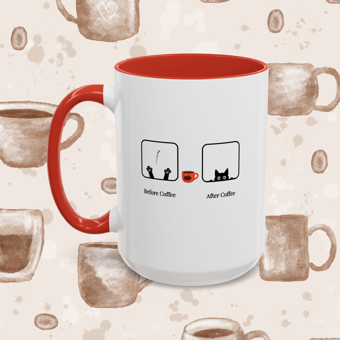Coffee Mug — "Before Coffee / After Coffee" Cat Accent Mug (11/15oz)