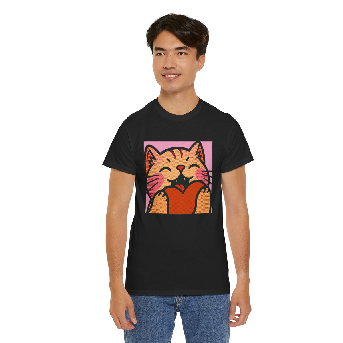 Cute Cat Holding Heart T‑Shirt — Cute Kitty Love Graphic Tee
