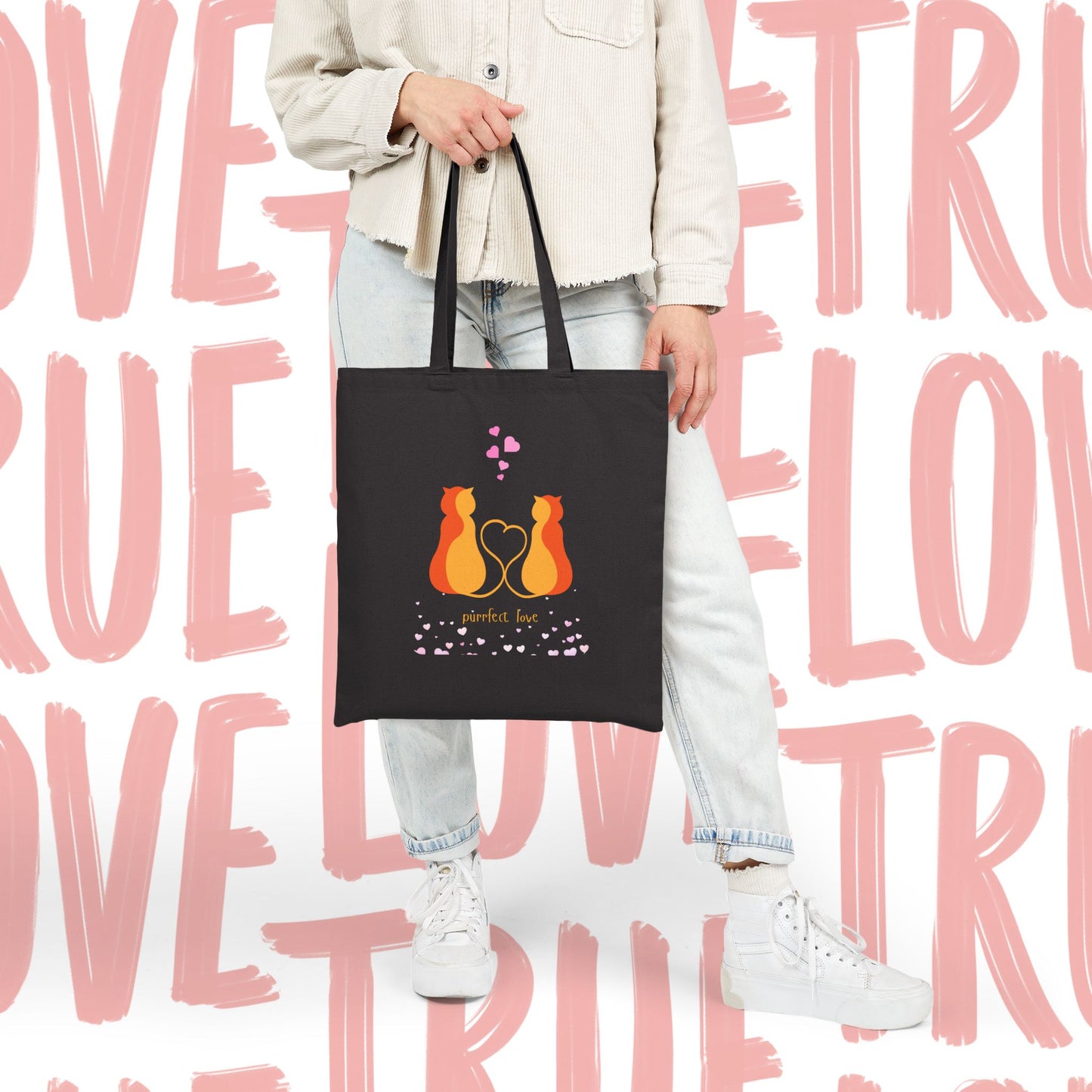 Cat Lovers Tote Bag — "Perfect Love" Canvas Tote for Valentine’s & Everyday Use