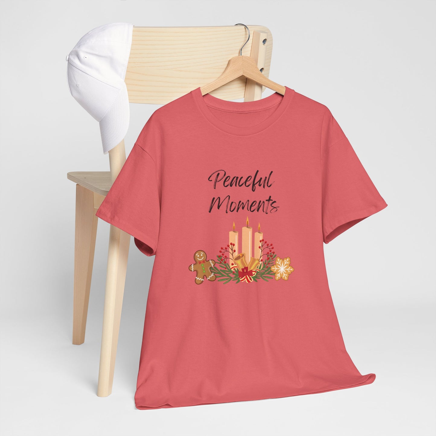 Peaceful Moments Tee — Holiday Candle & Floral Graphic T-Shirt, Cozy Christmas Aesthetic