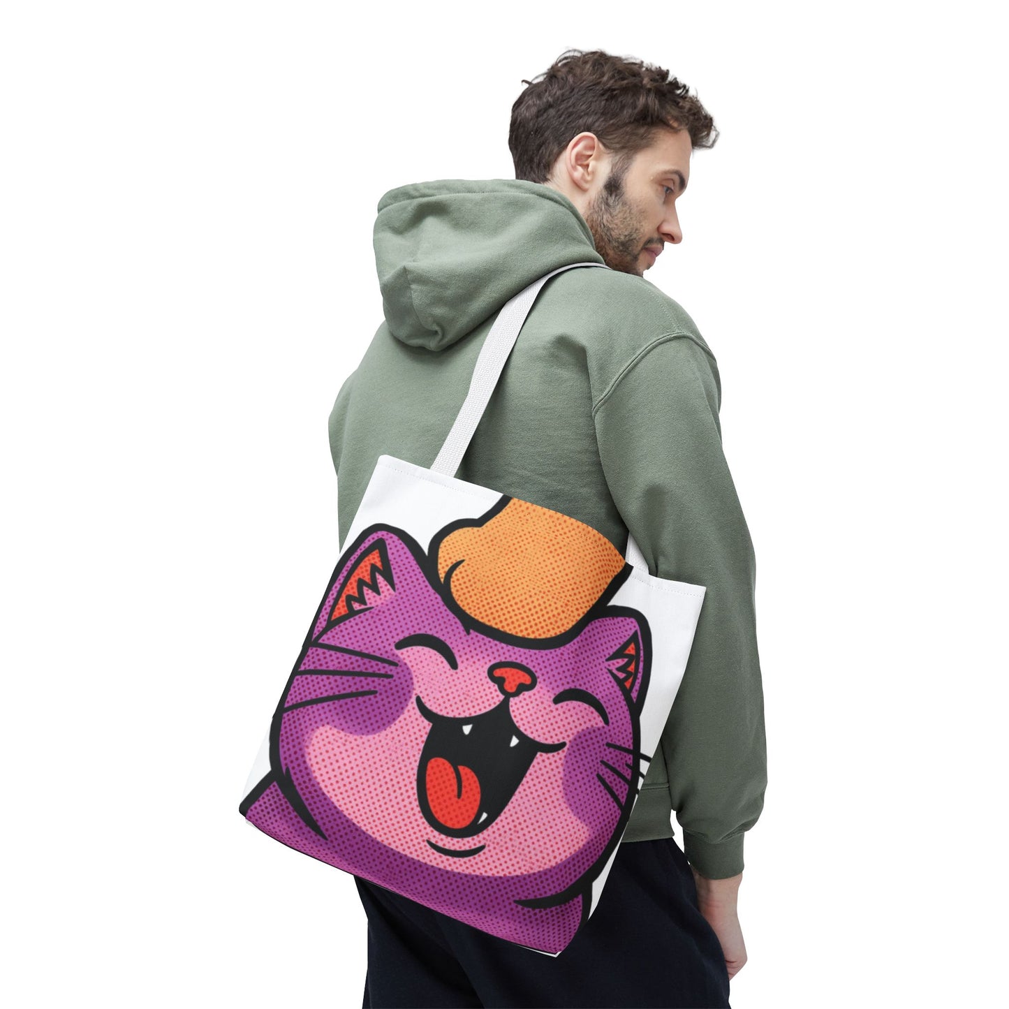 Happy Purple Cat Tote Bag — Cute Kawaii Cat Face AOP Tote