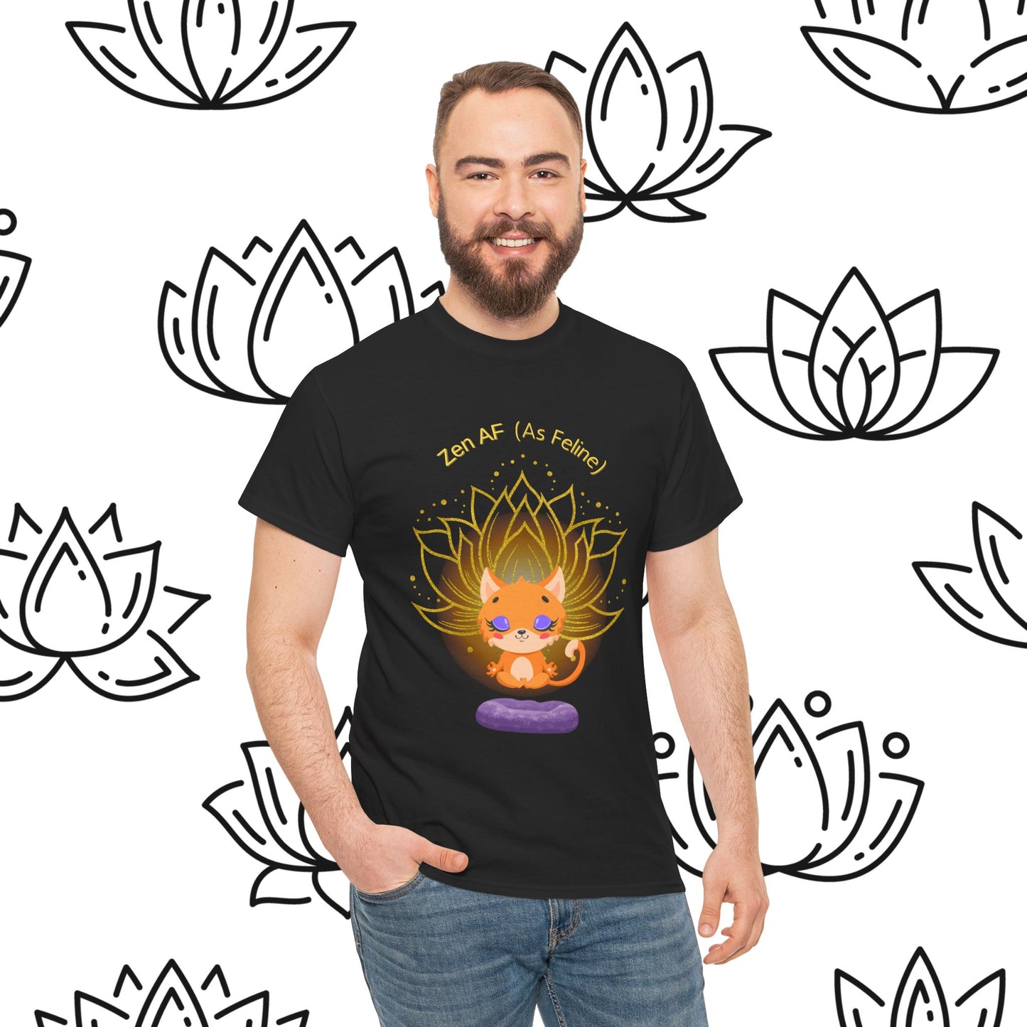 Zen AF (As Feline) Unisex Heavy Cotton Tee, Meditation Shirt, Cat Lover Gift, Spiritual Clothing, Mindfulness Apparel