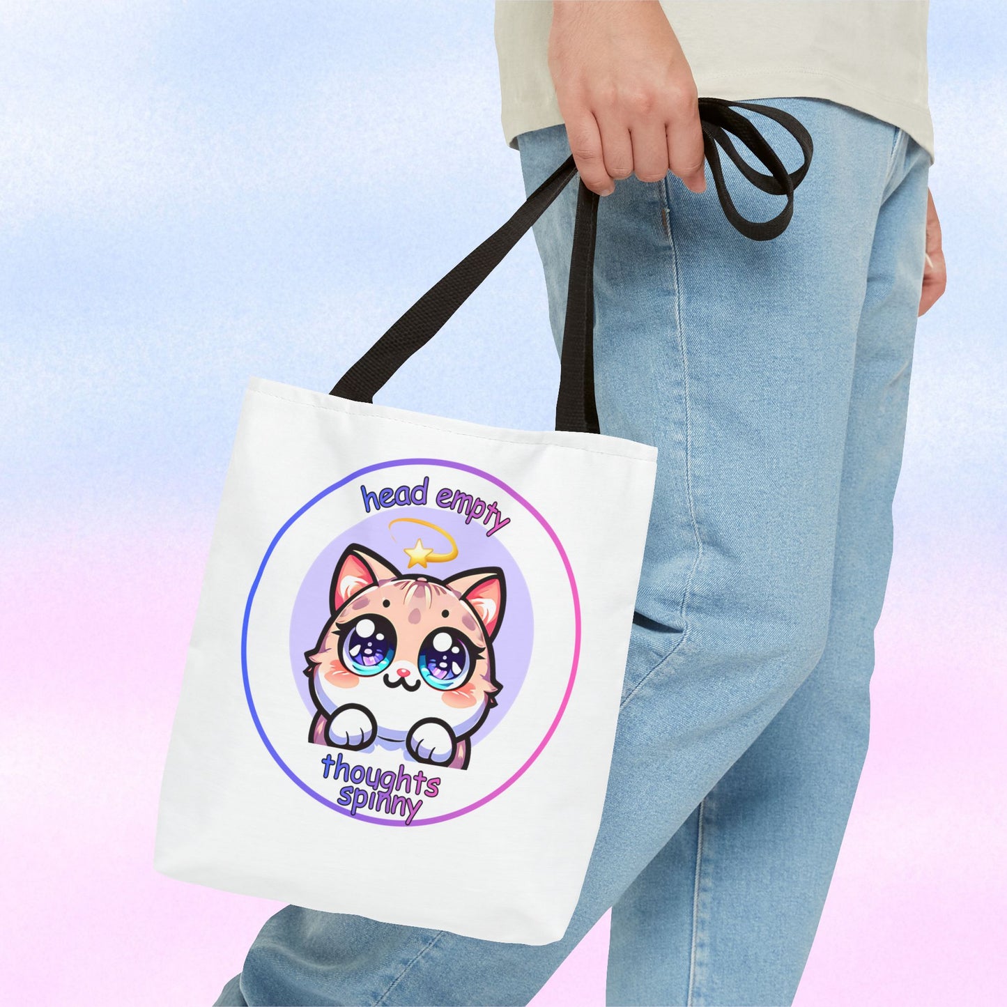 Cute Kawaii Dizzy Cat Tote Bag — "head empty. thoughts spinny."
