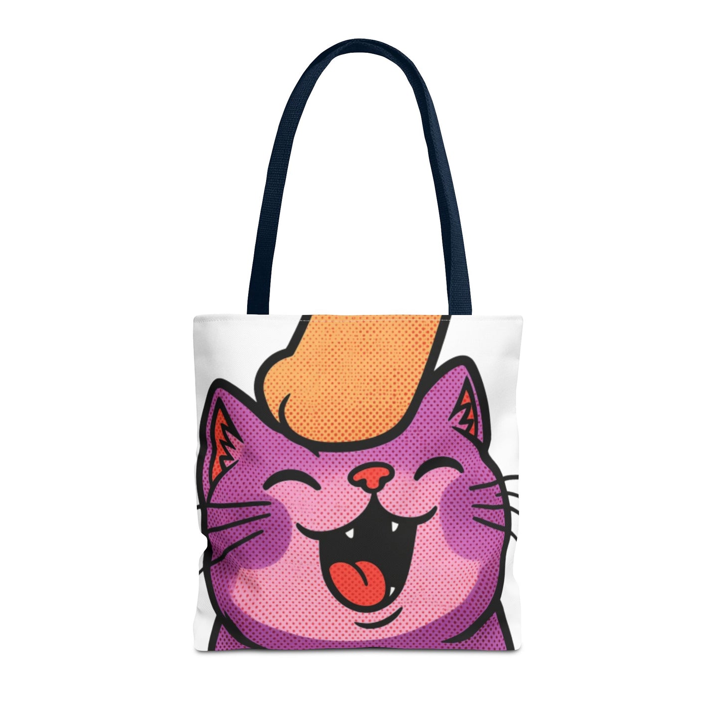 Happy Purple Cat Tote Bag — Cute Kawaii Cat Face AOP Tote