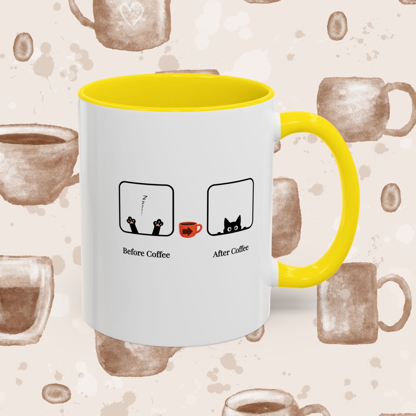 Coffee Mug — "Before Coffee / After Coffee" Cat Accent Mug (11/15oz)