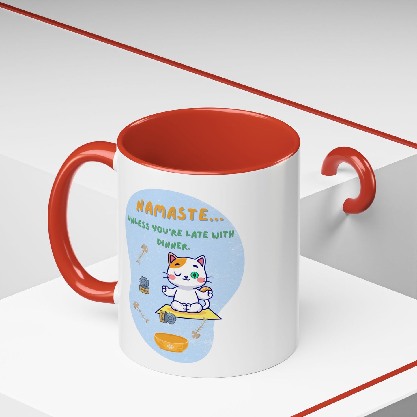 Namaste Cat Accent Coffee Mug | Cute Cat Mug, Coffee Cup Gift, Yoga Lover's Mug, Cat Lover Gift, Stylish Drinkware