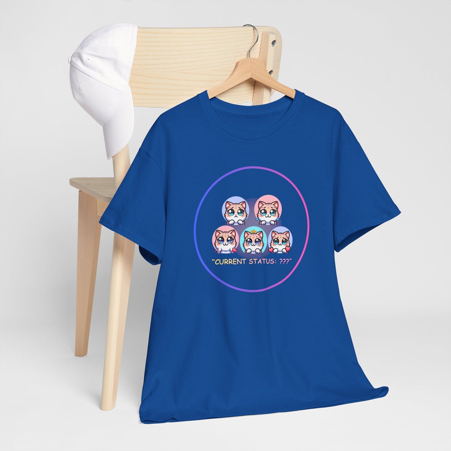 Cat Mood Tee — "Current Status: ???" Cute Kawaii Cat Faces T-Shirt