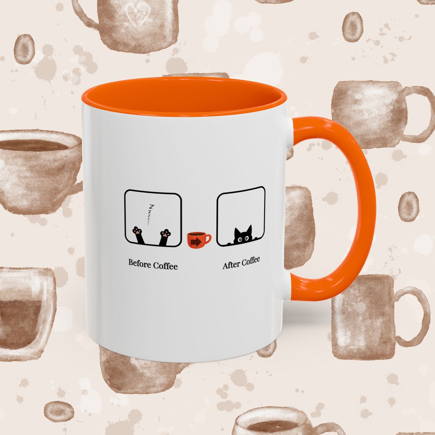 Coffee Mug — "Before Coffee / After Coffee" Cat Accent Mug (11/15oz)