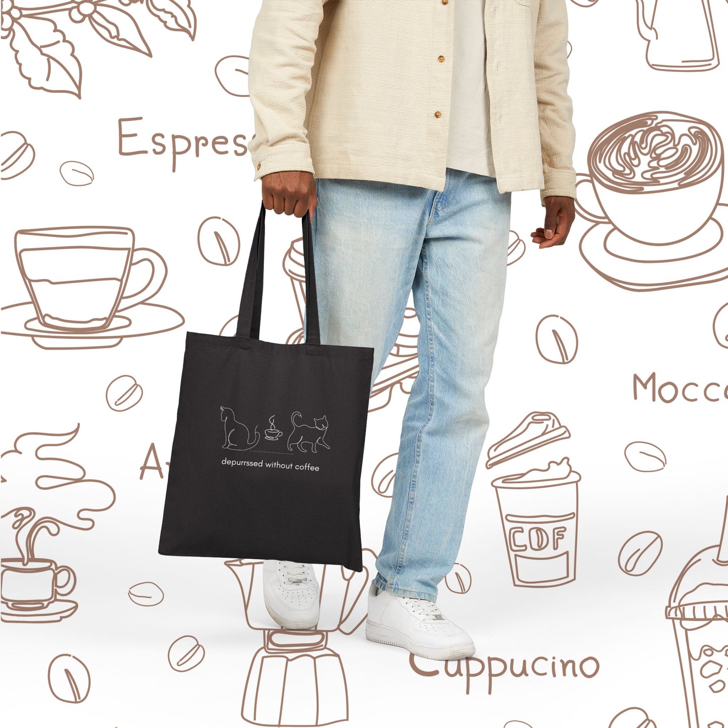 Depurrssed Without Coffee Canvas Tote Bag — Minimalist Coffee Lover Tote