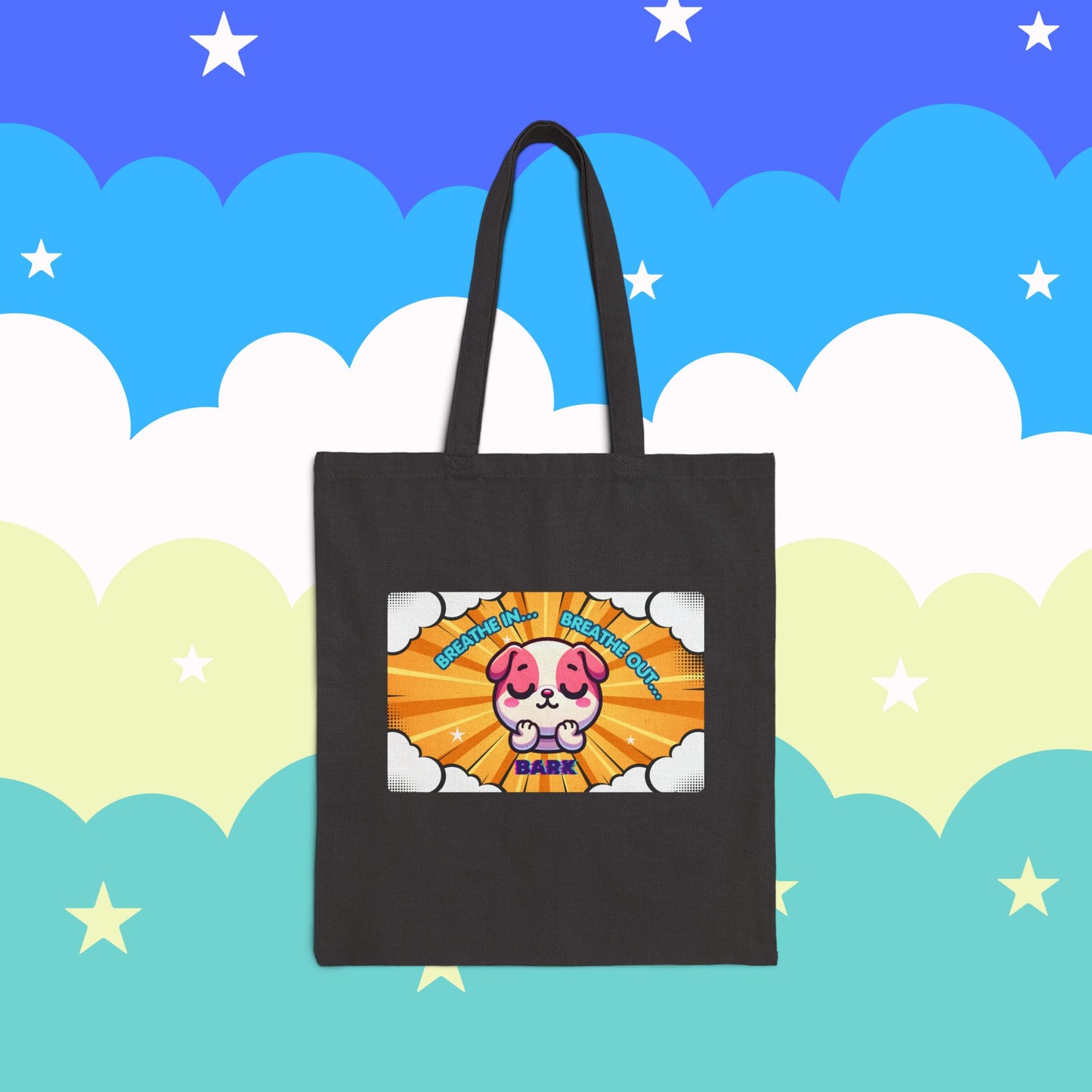 Pink Bulldog 'Breath In... Breath Out... Bark' Canvas Tote