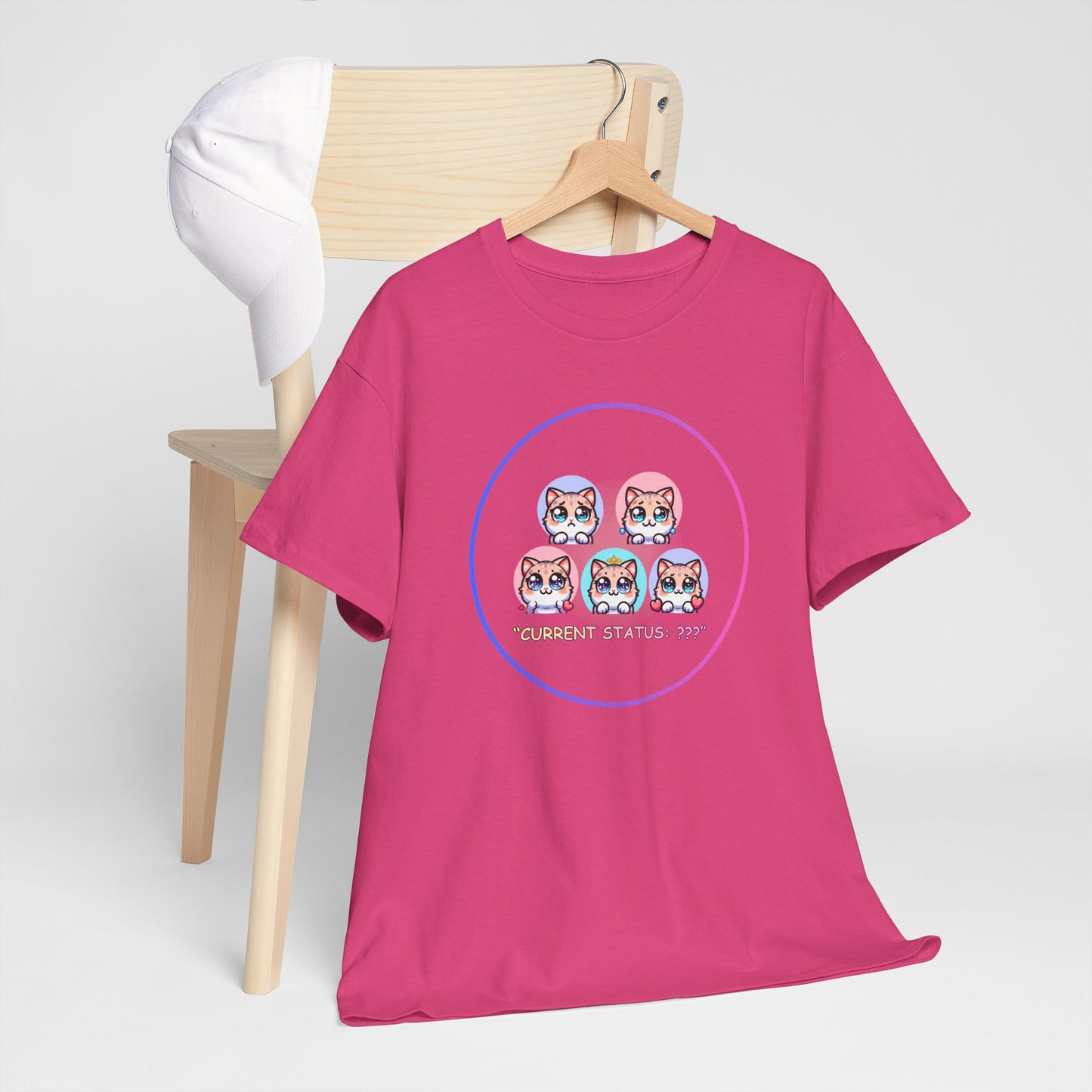 Cat Mood Tee — "Current Status: ???" Cute Kawaii Cat Faces T-Shirt