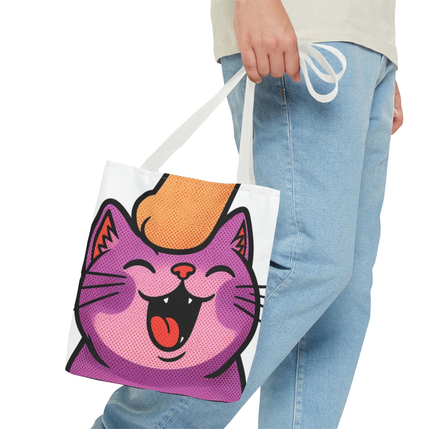 Happy Purple Cat Tote Bag — Cute Kawaii Cat Face AOP Tote