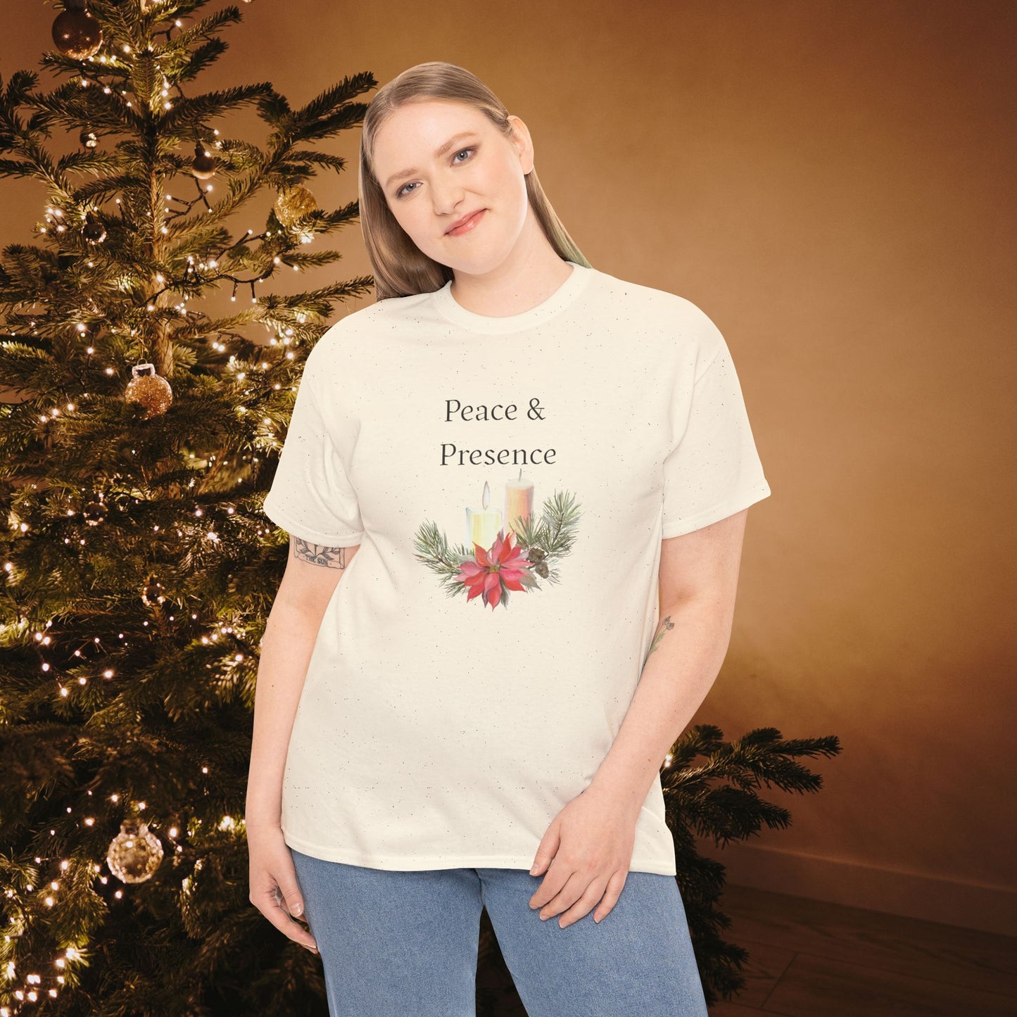 Peace & Presence Cozy Tee — Holiday Floral Christmas T‑Shirt, Cozy Christmas Aesthetic
