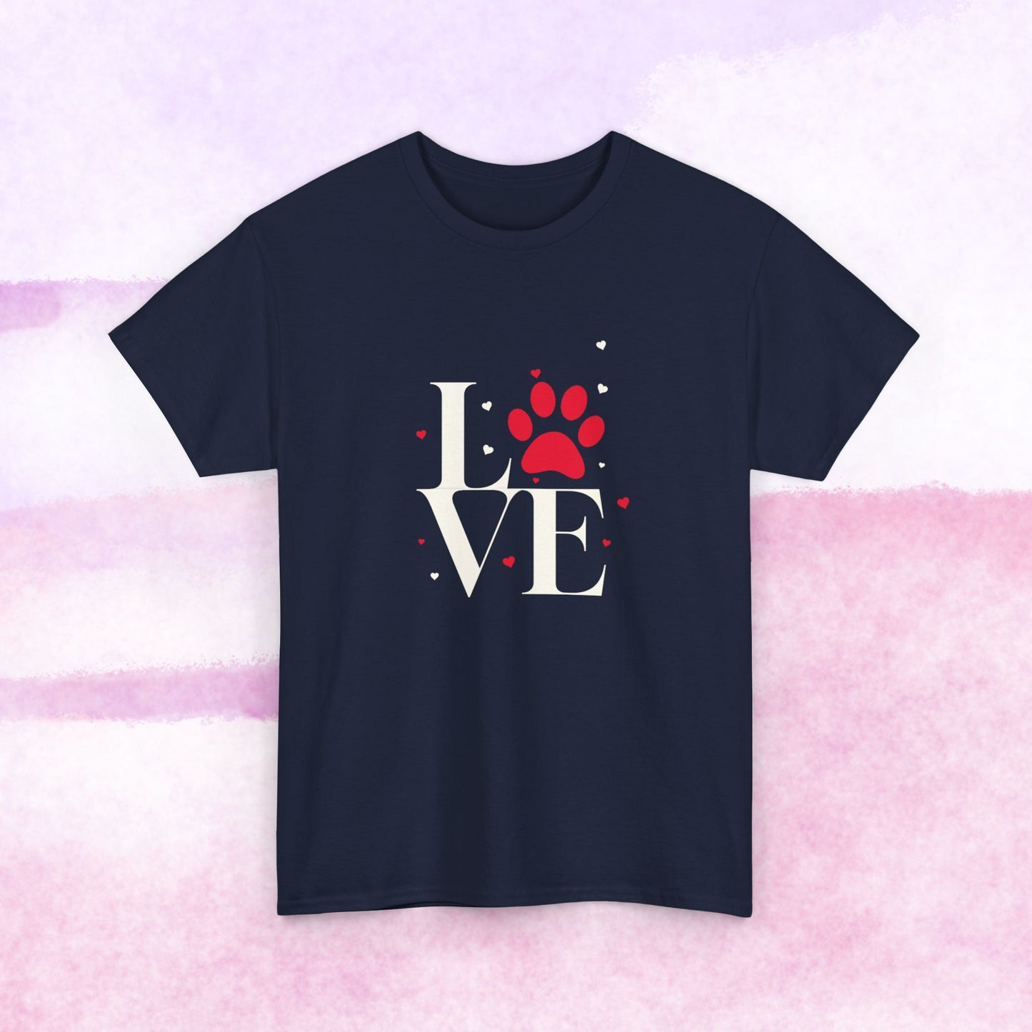 Love Paw T-Shirt — Cute Red Paw Print "LOVE" Graphic Tee for Pet Lovers
