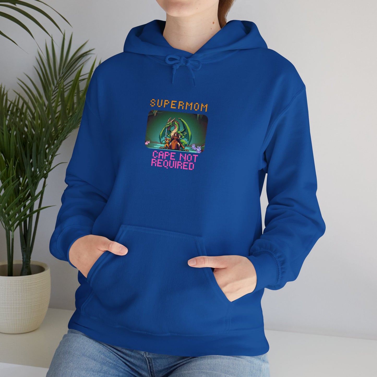 Supermom Hoodie – "Cape Not Required" Retro Neon Mom Hoodie