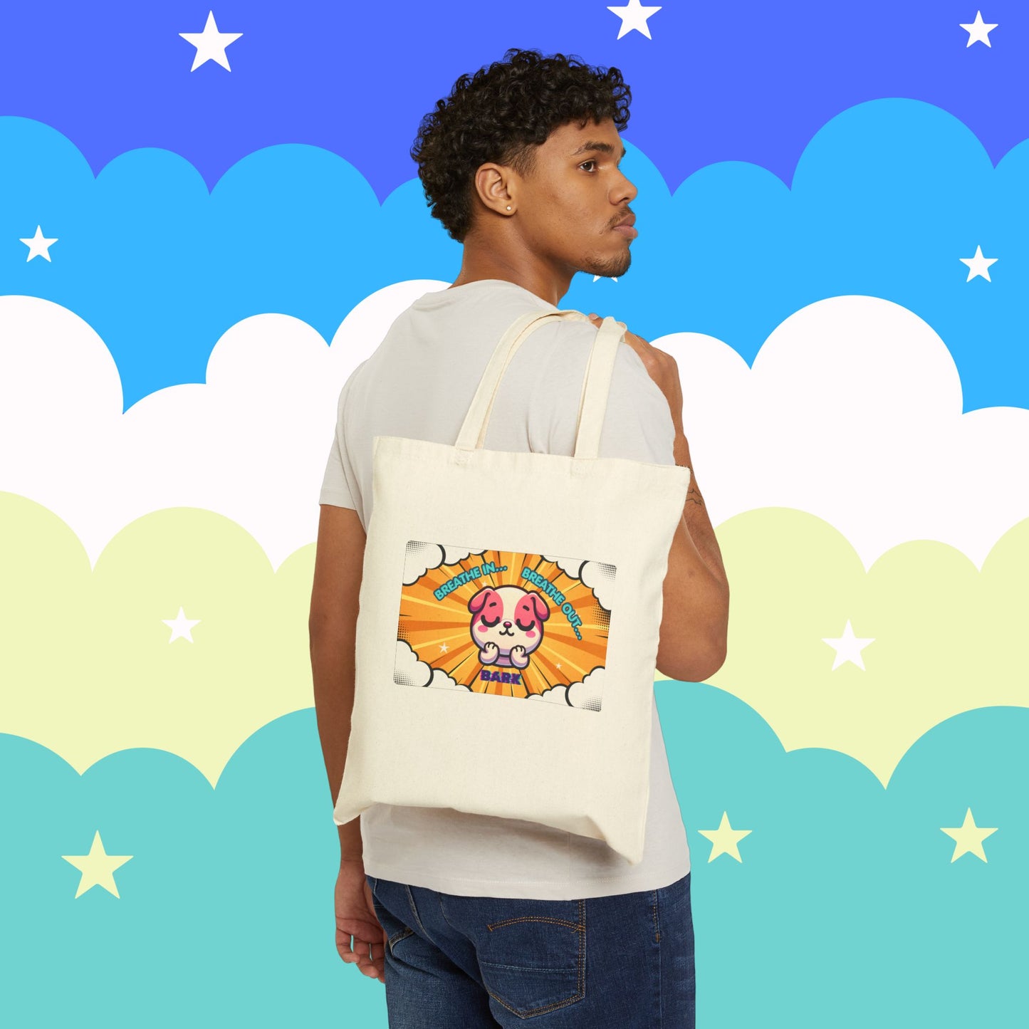 Pink Bulldog 'Breath In... Breath Out... Bark' Canvas Tote