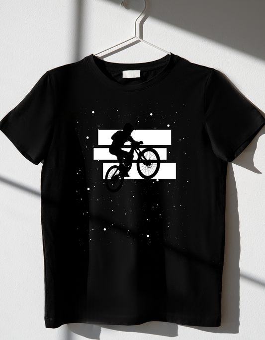 Black and White Mountain Bike T-Shirt, Perfect for Cyclists, Casual Wear, Gift for Bikers, Cycling Events, Sports Apparel