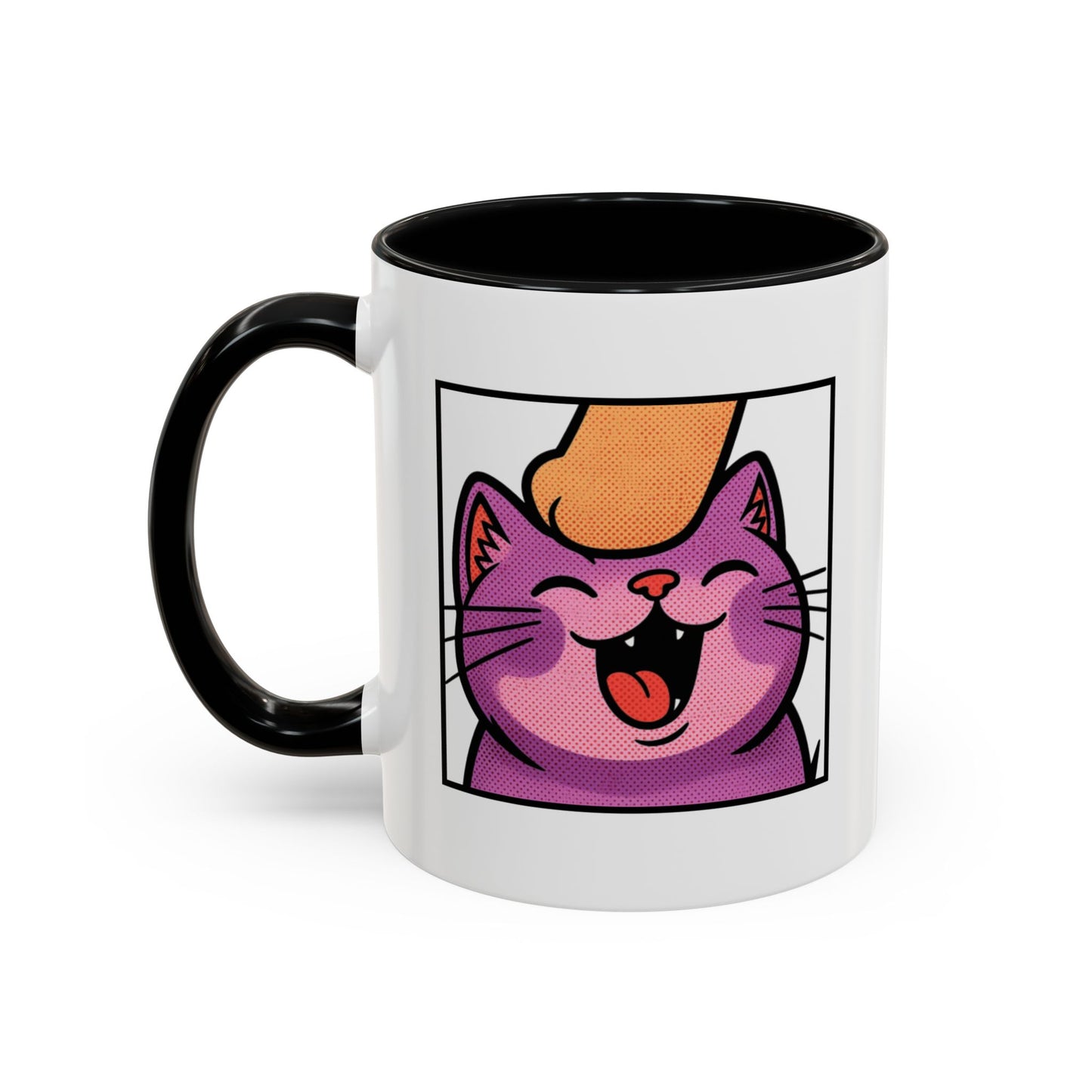 Pet Me, Purrfectly Happy Twitch Emote Cat Accent Coffee Mug – Cute Smiling Cat Illustration (11/15oz)