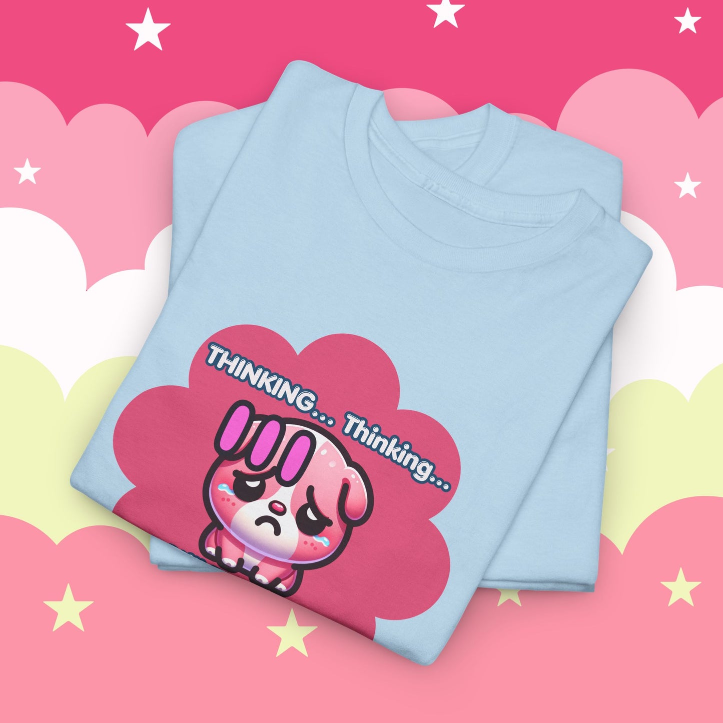 Contemplating Pink Bulldog Emote "Thinking... Still Thinking!" MoodT-Shirt