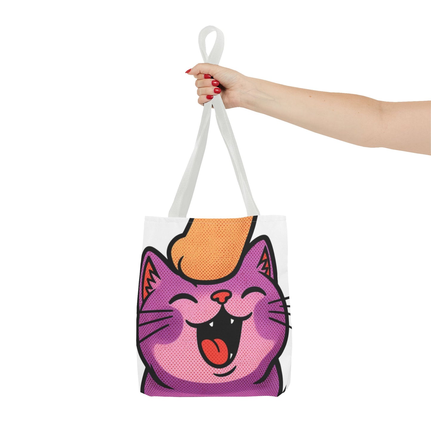 Happy Purple Cat Tote Bag — Cute Kawaii Cat Face AOP Tote