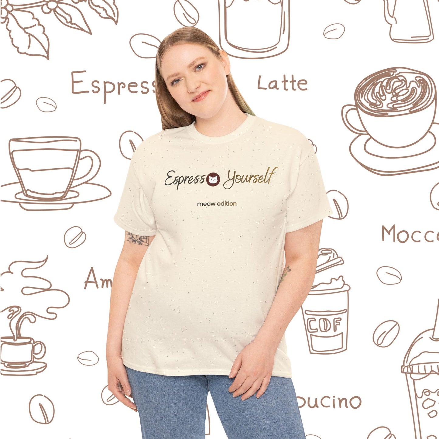 "Espresso Yourself Meow Edition" Coffee Cat T-Shirt — Minimalist Tee, Baristas Gift, Espresso Lovers