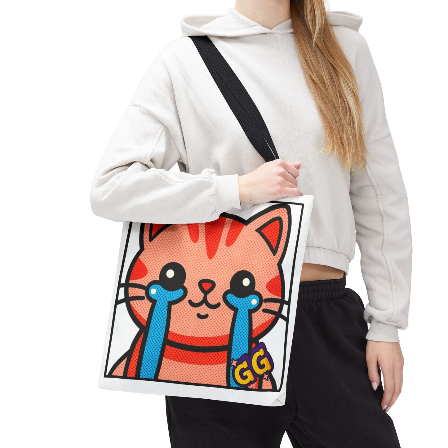 Good Game Tears of Joy - Cute Crying Cat Tote Bag – Kawaii Pop Art Cat Emote GG
