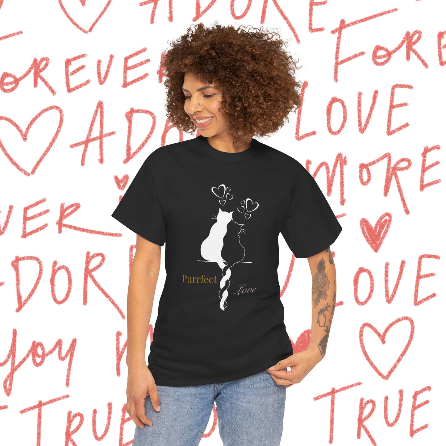 Cat Couple T‑Shirt — "Purrfect Love" Romantic Cat Graphic Tee