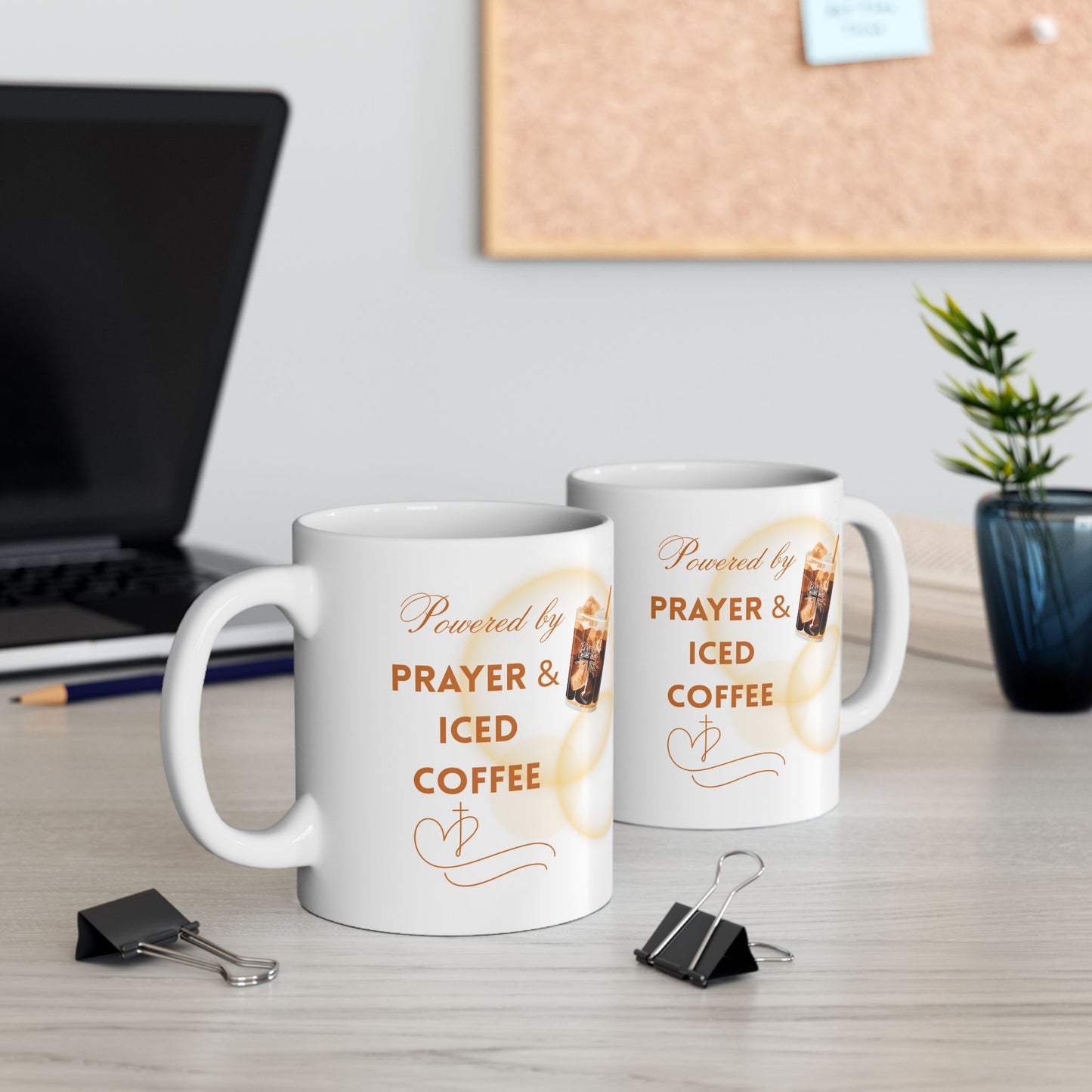 Powered by Brayer & Iced Coffee - Inspirational Christian Mug for Believers and Caffeine Enthusiast - Iced Coffee Lovers, Coffee Cup for Gift, Custom Mug, Inspirational Drinkware, Perfect for Holidays
