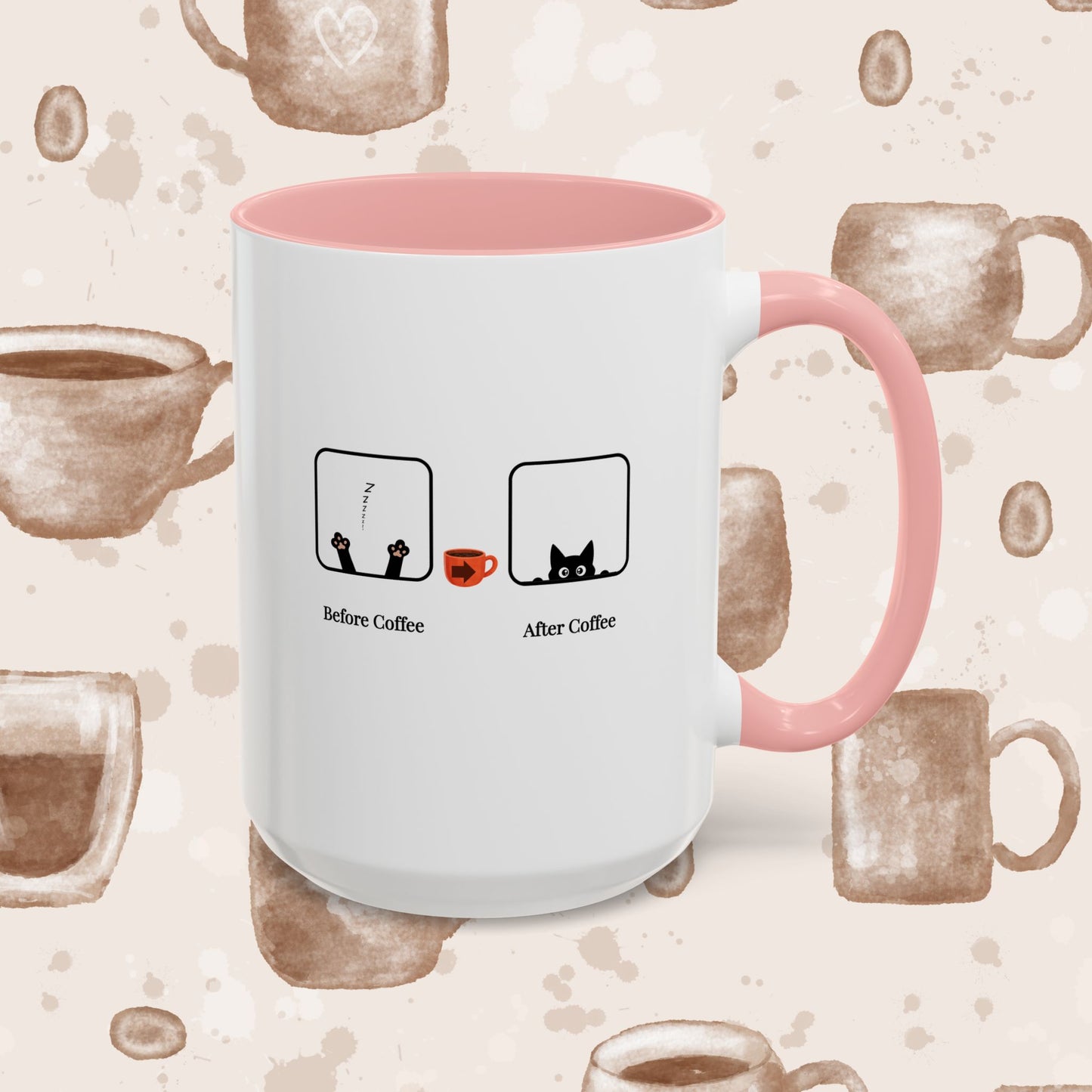 Coffee Mug — "Before Coffee / After Coffee" Cat Accent Mug (11/15oz)