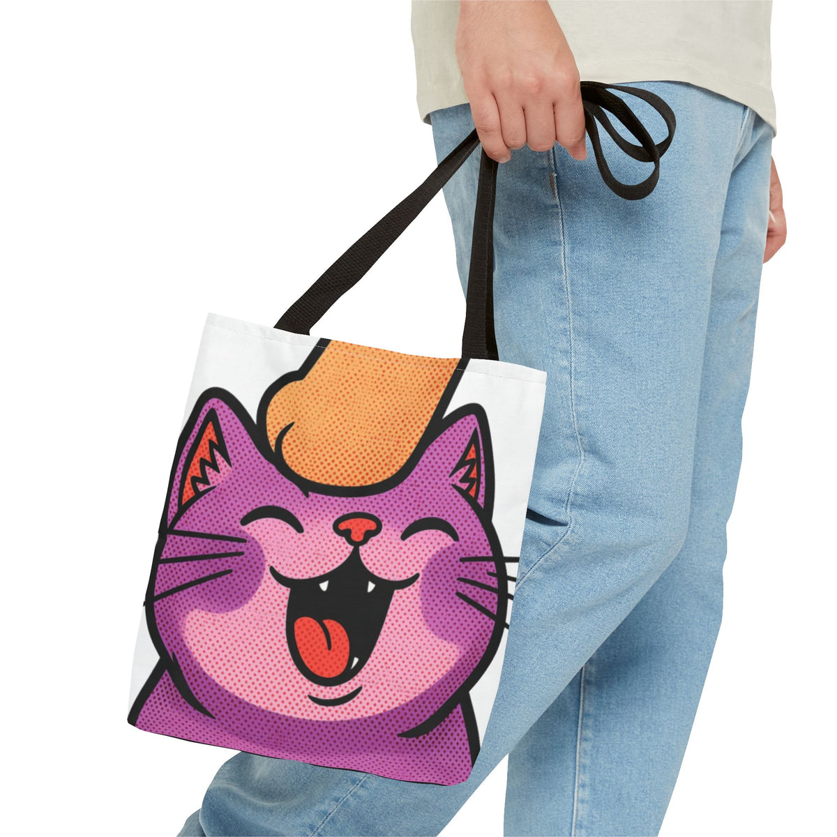 Happy Purple Cat Tote Bag — Cute Kawaii Cat Face AOP Tote