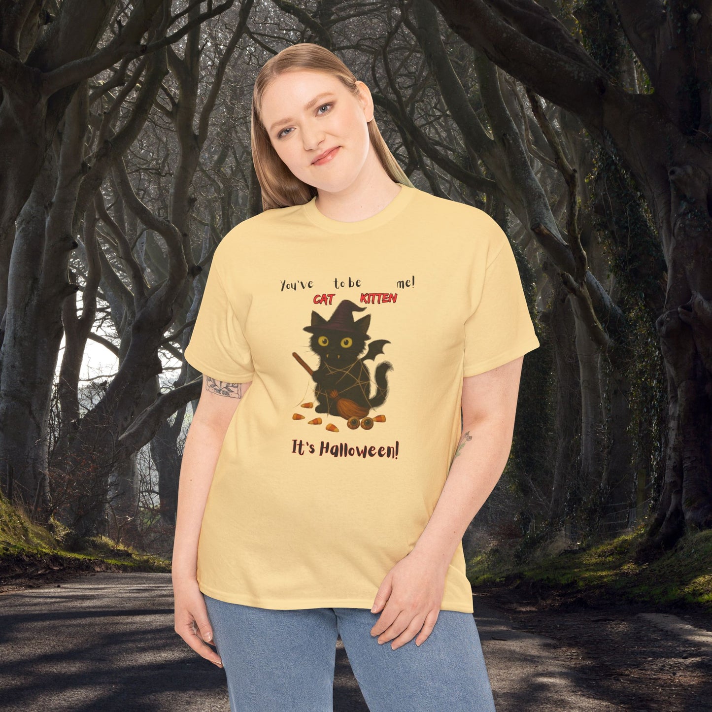 You've Cat to be Kitten me! Halloween Cat T-Shirt, Cozy Graphic Tee, Unisex Cotton Tee, Spooky Season Apparel, Gift for Cat Lovers, Halloween Costume Top