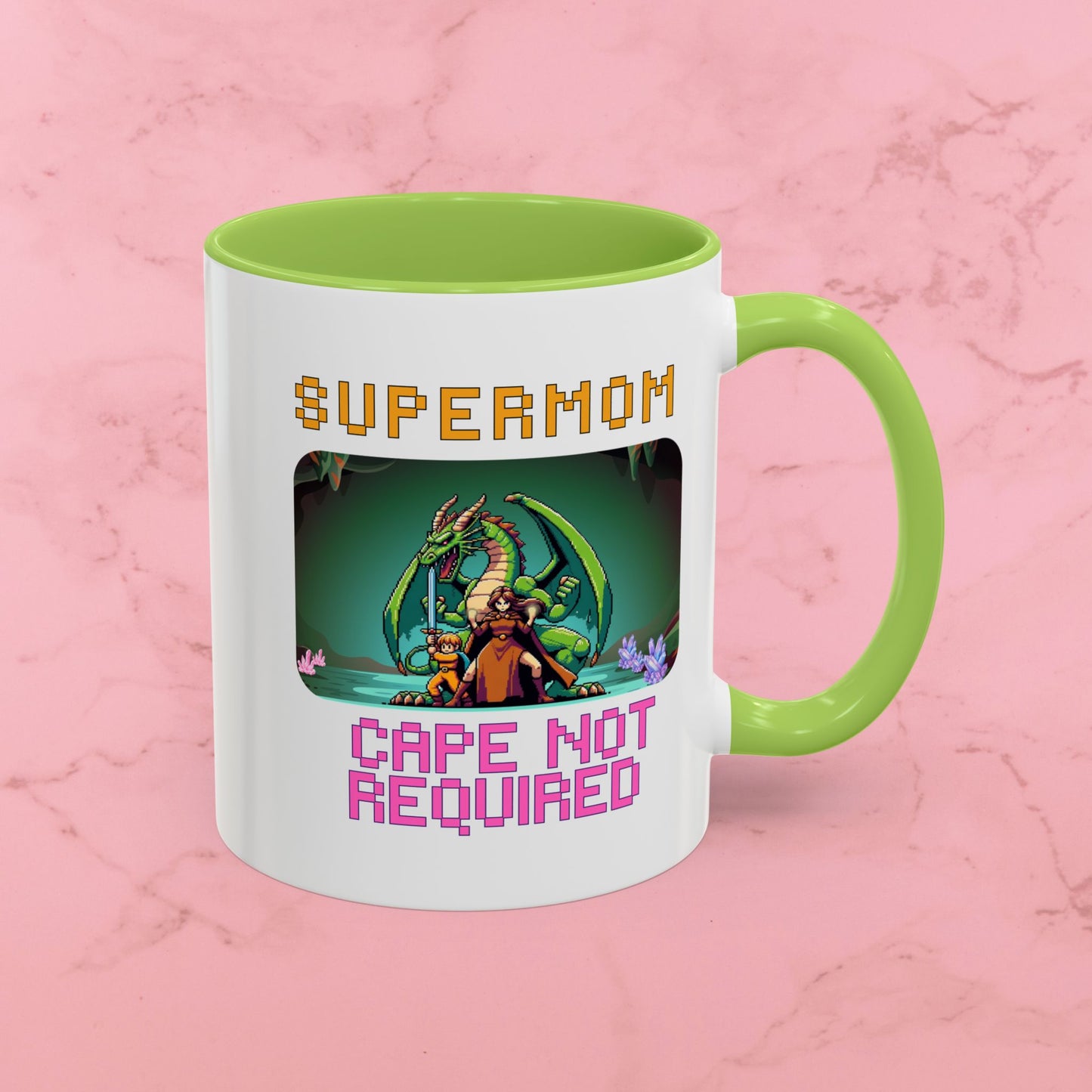 Dungeon Crawling Coffee Mug — "Supermom: Cape Not Required" Accent Mug (11/15oz)