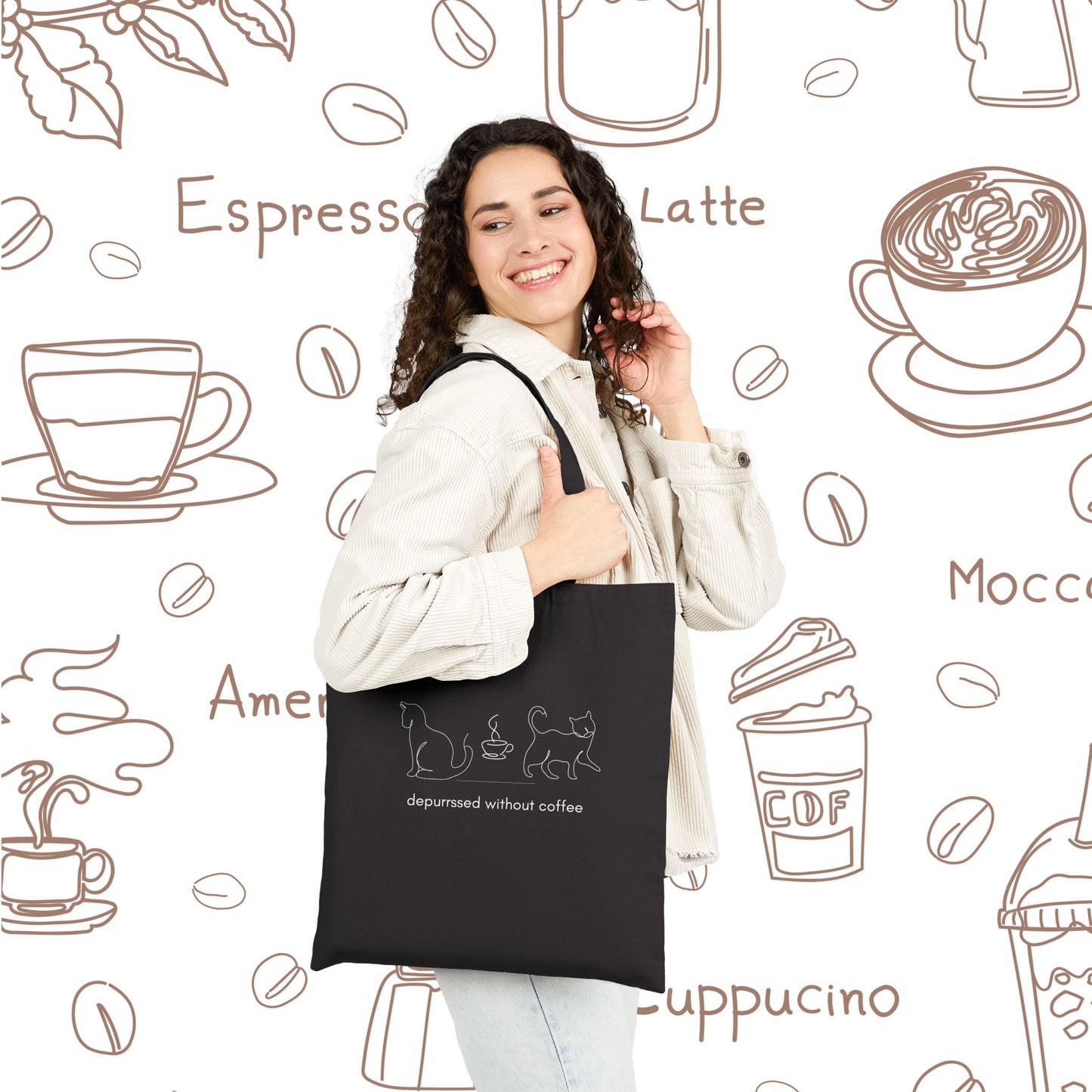 Depurrssed Without Coffee Canvas Tote Bag — Minimalist Coffee Lover Tote