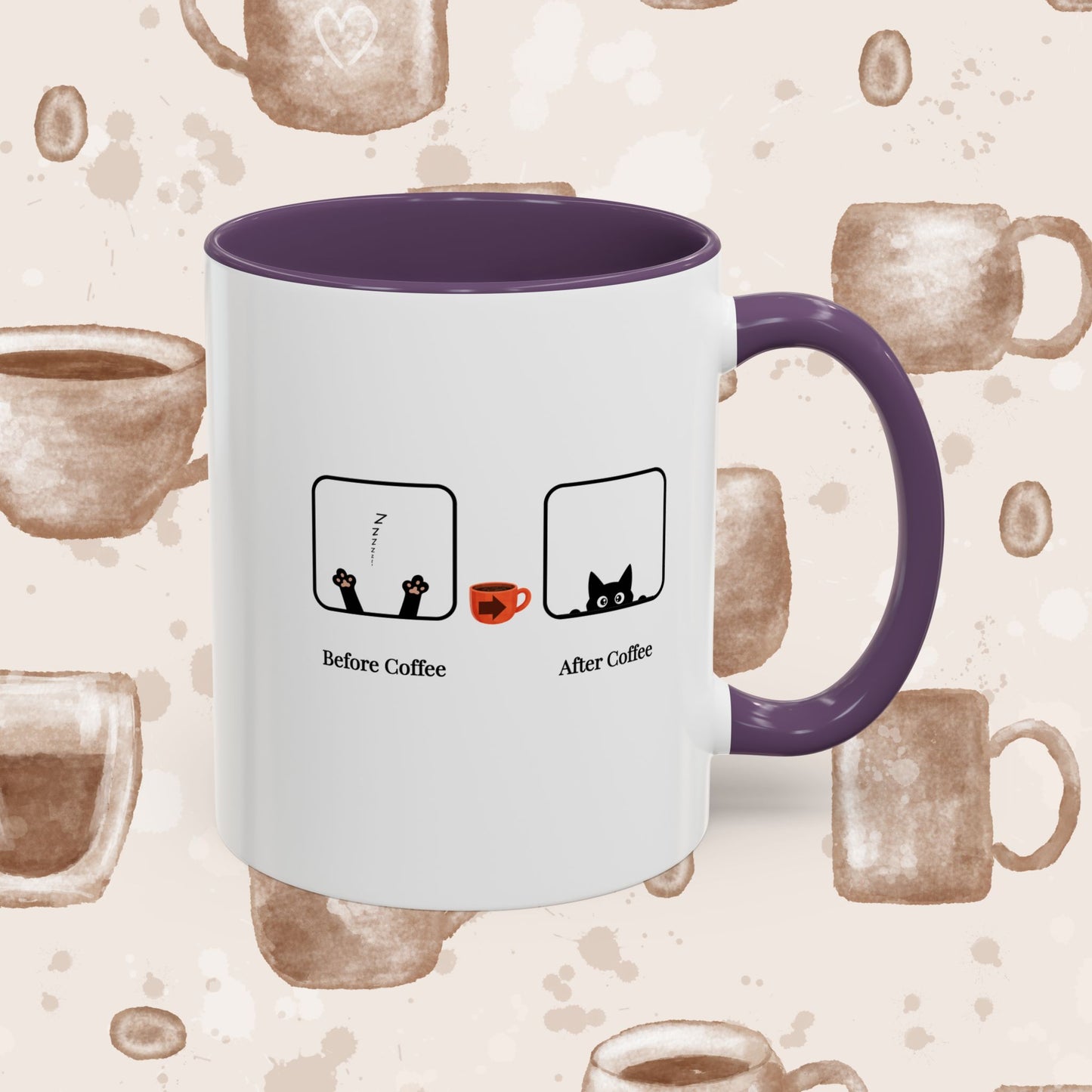 Coffee Mug — "Before Coffee / After Coffee" Cat Accent Mug (11/15oz)