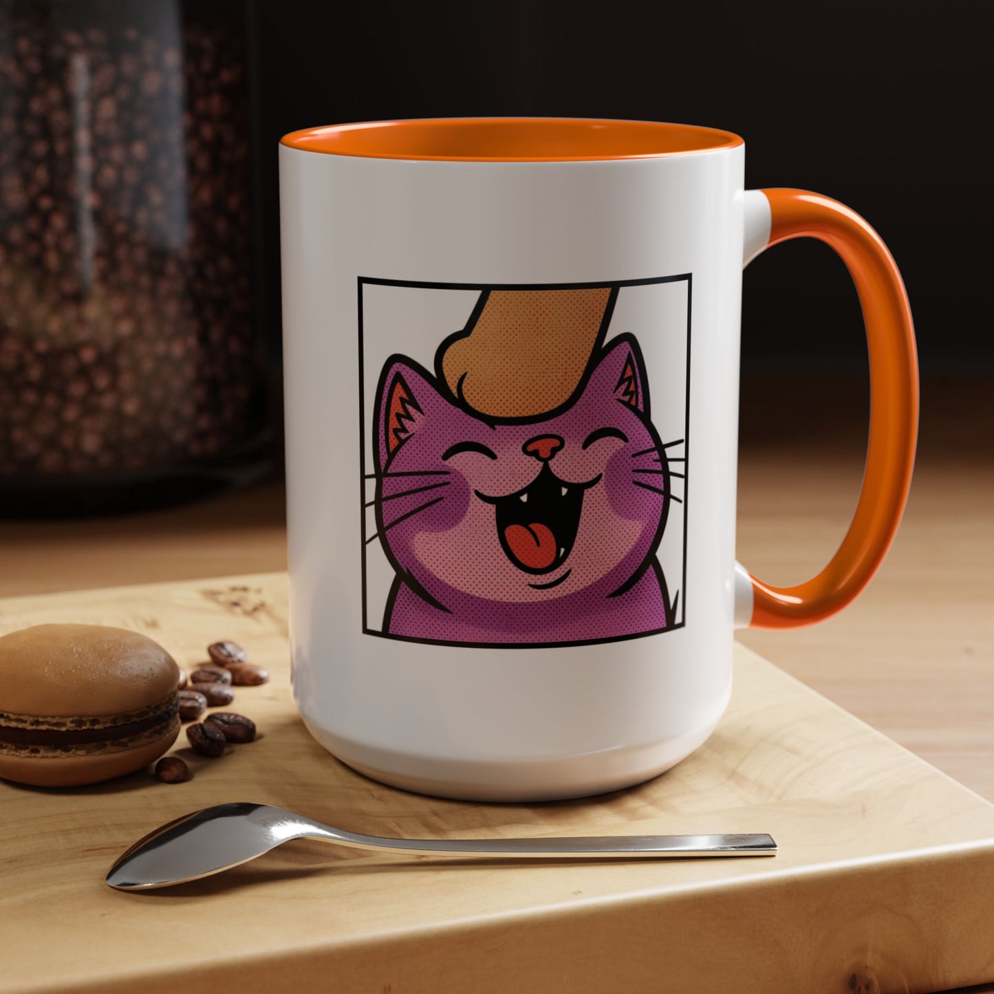 Pet Me, Purrfectly Happy Twitch Emote Cat Accent Coffee Mug – Cute Smiling Cat Illustration (11/15oz)