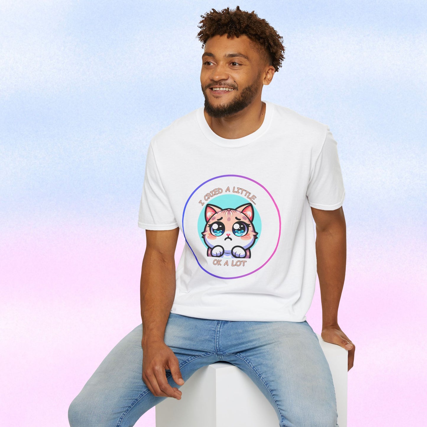 I Cried a Little.... OK a Lot - Sad Kawaii Cat Illustration T-Shirt | Cute Crying Kitty Graphic