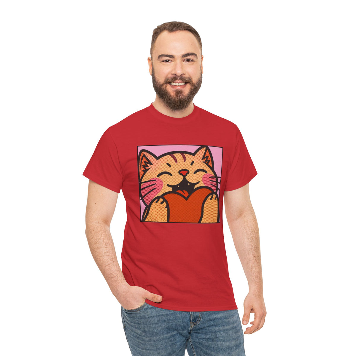 Cute Cat Holding Heart T‑Shirt — Cute Kitty Love Graphic Tee