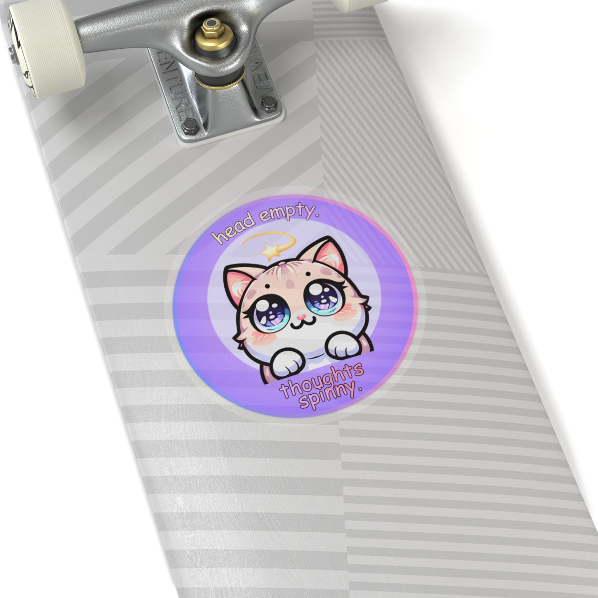 Kawaii Cat Sticker — "Head Empty, Thoughts Spinny" Round Kiss-Cut Vinyl Sticker
