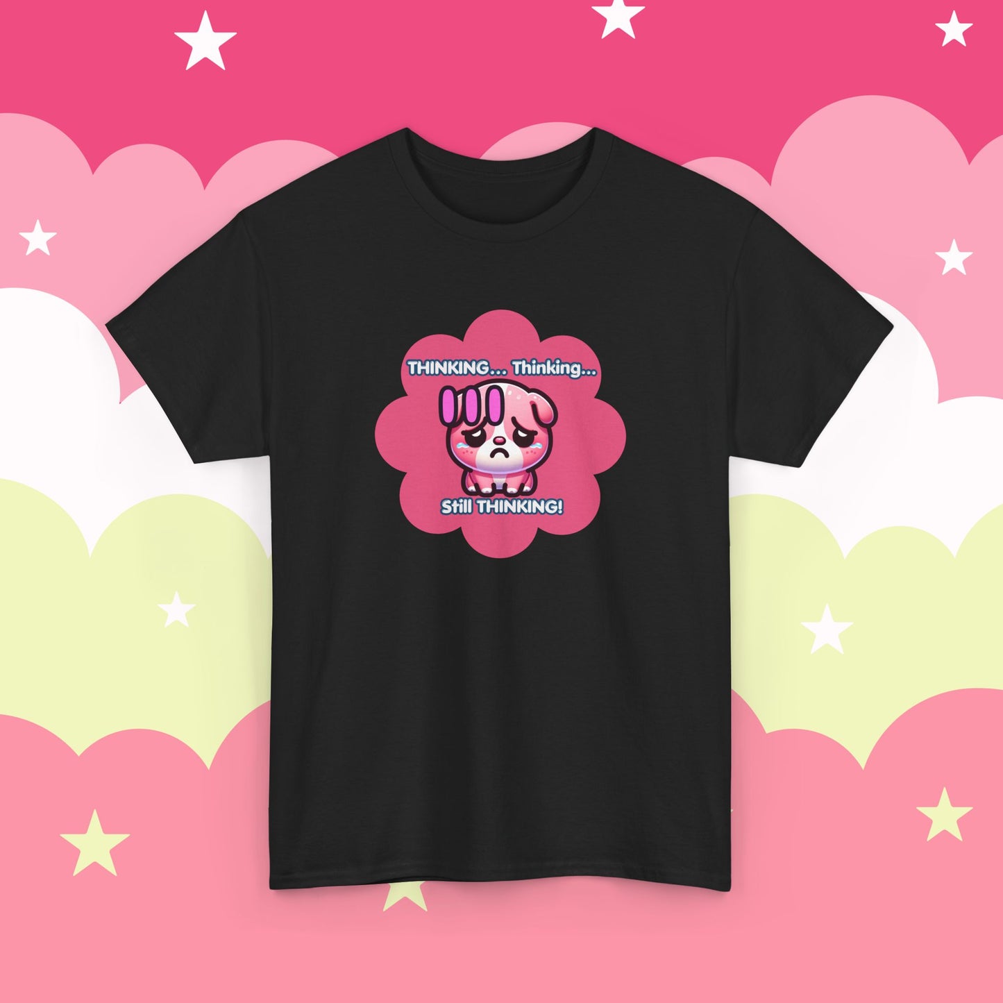 Contemplating Pink Bulldog Emote "Thinking... Still Thinking!" MoodT-Shirt