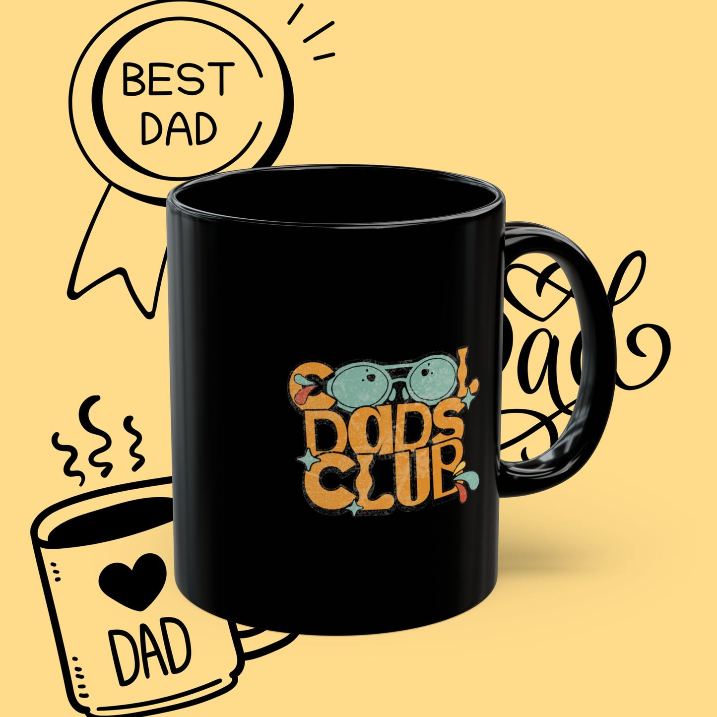 Cool Dad's Club Black Mug — Retro 'Cool Dad's Club' Coffee Cup (11oz & 15oz)