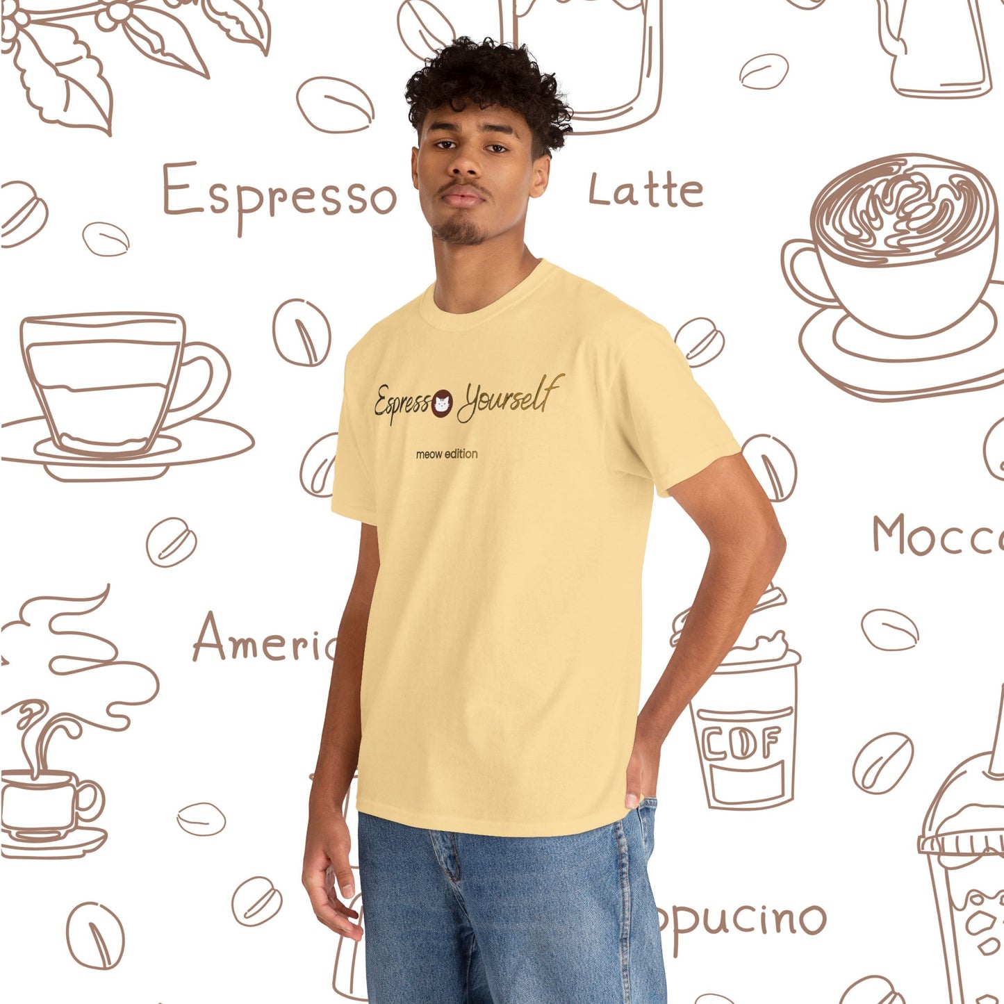 "Espresso Yourself Meow Edition" Coffee Cat T-Shirt — Minimalist Tee, Baristas Gift, Espresso Lovers