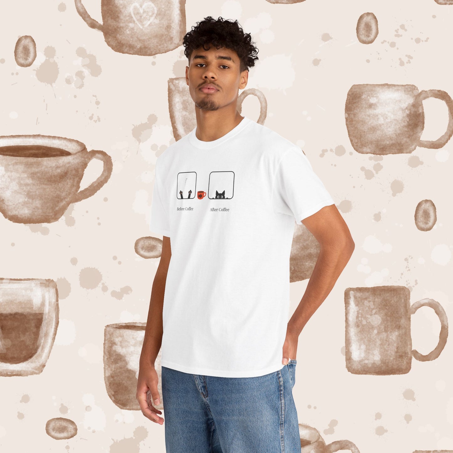 Before Coffee / After - Minimalist Coffee Cat Lover Graphic Tee