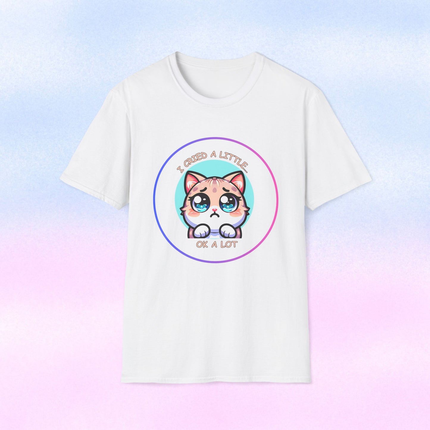 I Cried a Little.... OK a Lot - Sad Kawaii Cat Illustration T-Shirt | Cute Crying Kitty Graphic