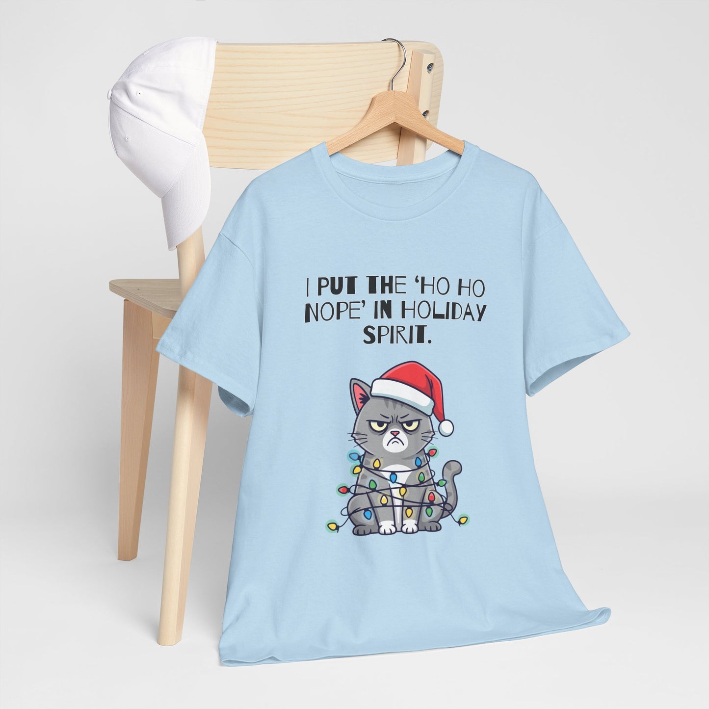 Grumpy Cat Christmas T-Shirt – "I Put the 'Ho Ho Nope' in Holiday Spirit"